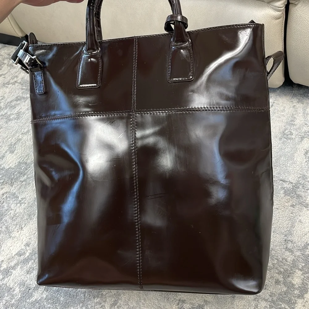 Vintage Gucci Dark Brown Patent Leather Structured Handbag 2 Way Glossy